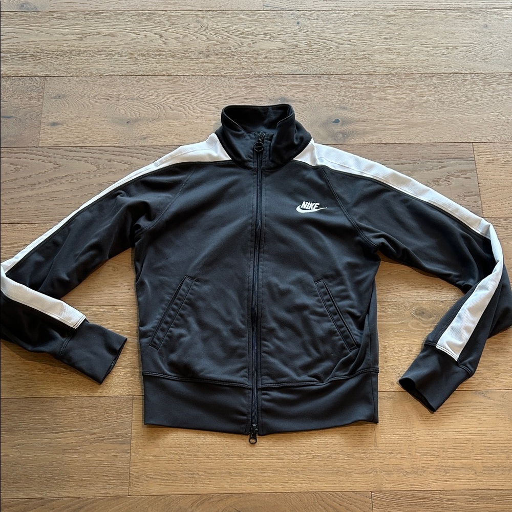 Vintage Nike 2000 Women's dark grey and White Bomber Jacket